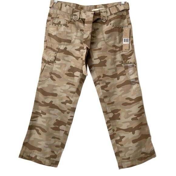 DKNY Cargo Pants 6 Brown Camouflage Studded Cropp - Picture 1 of 11
